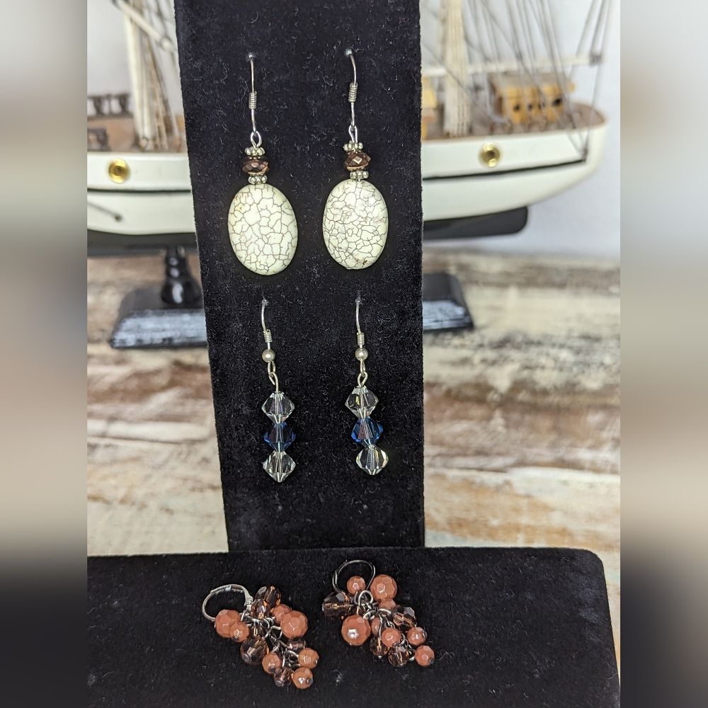 Bundle of 3 pair stone and glass bead earrings